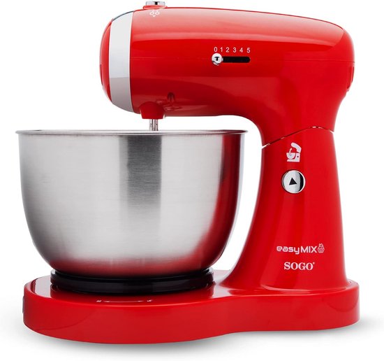 Keukenmachine met Draaischaal - Mixer en Kneedmachine Rood - 3,2 Liter & 5 Snelheden van Merkloos