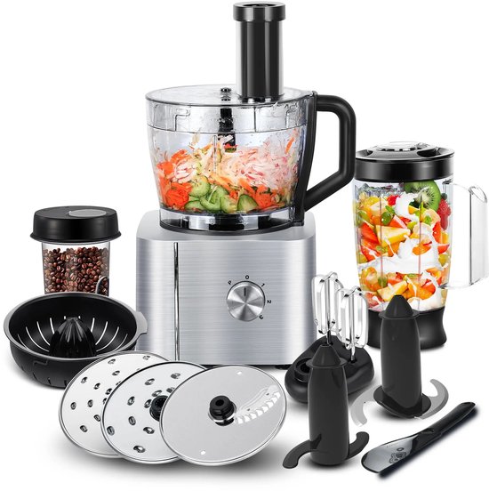 Keukenmachine Met Drie Snelheden - Alles in 1 - 1100W - 1,5L+3,2L - Multifunctionele - Vleesmolen - Garde - Kneder - Shredder - Sinaasappelpers - Hakselaar - Blender van Merkloos