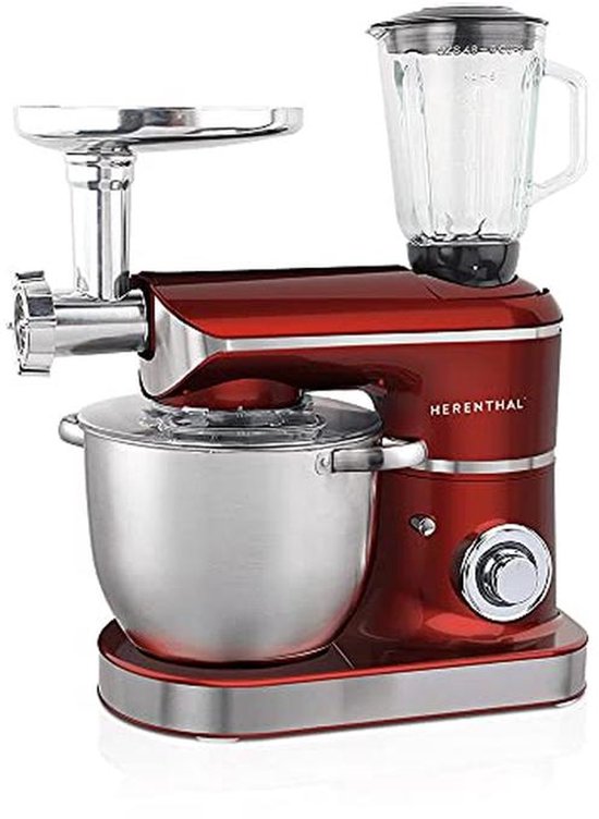 Keukenmachine met drievoudige functie, 7,5 liter, vleesmolen, mixer, 2200 W, rood van Merkloos