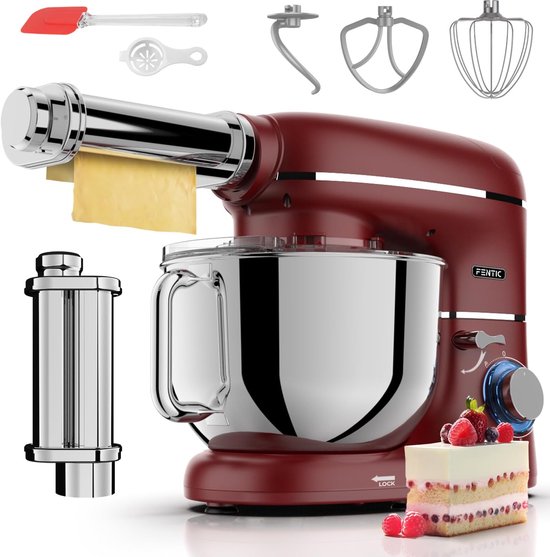 Keukenmachine met Pastamaker - Keukenrobot - Zelf Pasta Maken - 2000W Krachtige Motor - 62L Kom - Rood