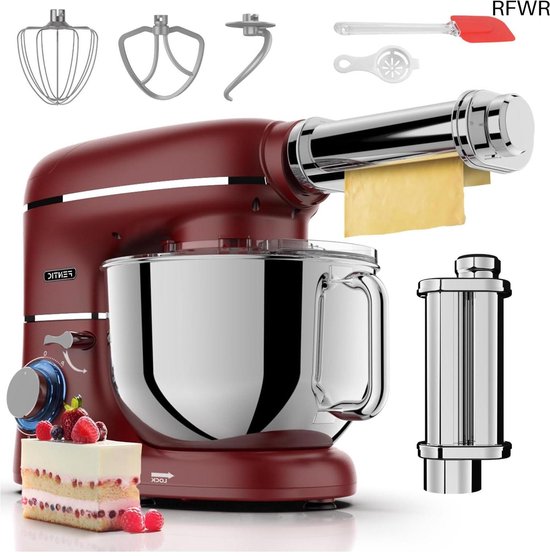 Keukenmachine met Pastamaker - Keukenrobot - Zelf Pasta Maken - 8 Deegdiktes - 62L Kom - Rood