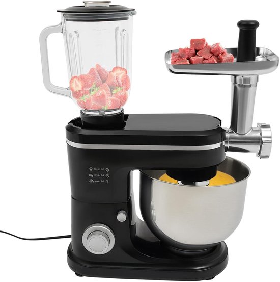 Keukenmachine - Mixer - Bakken en Koken - 3-in-1 Multifunctioneel - 6 Liter Kom - Zwart
