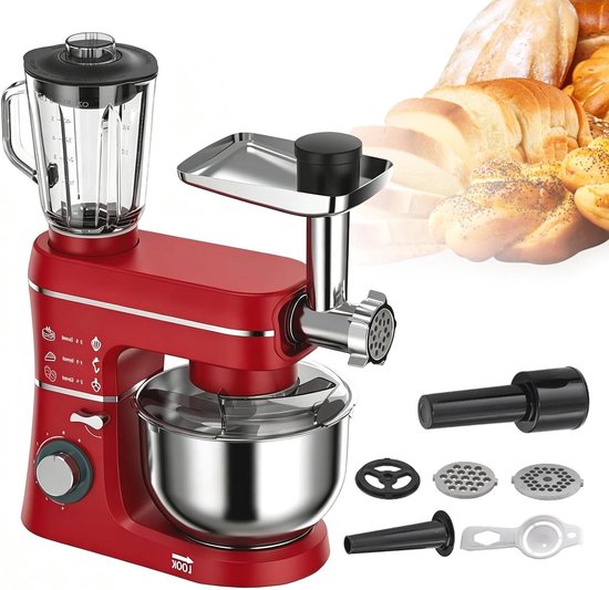 Keukenmachine - Mixer - Bakken en Koken - 5-in-1 Functies - 10 Liter Kom - Rood