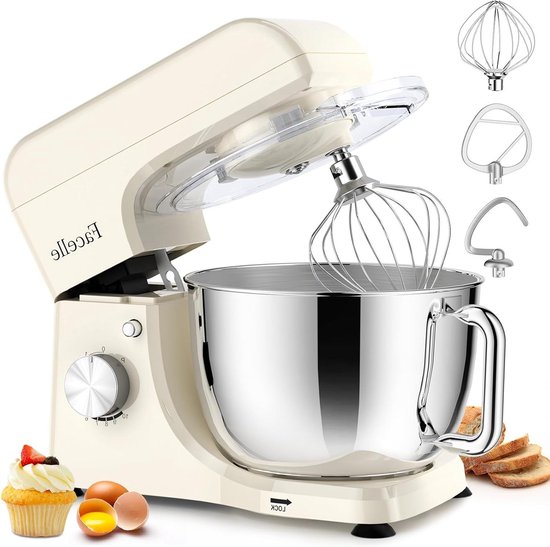 Keukenmachine - Mixer - Bakken en Koken - Krachtige 1500W Motor - 5.5 Liter Kom - Wit