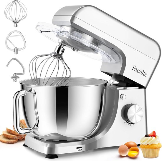 Keukenmachine - Mixer - Bakken en Koken - Krachtige Motor 1300W - 5.5 Liter Kom - Zilver van Merkloos