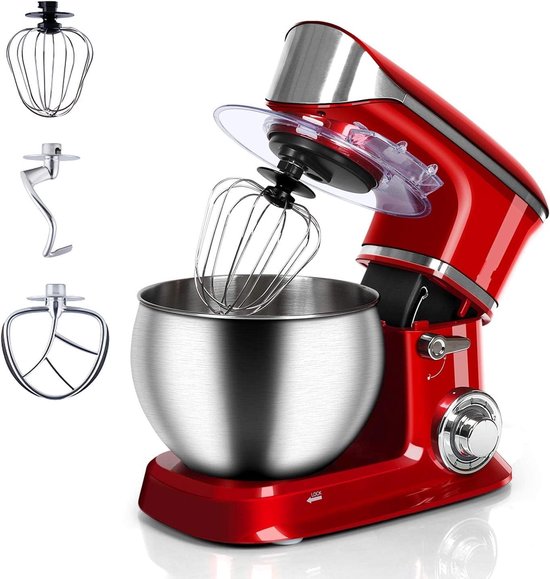 Keukenmachine - Mixer Bakken - Eten Bereiden - Gietijzeren Behuizing - 1900W - Rood