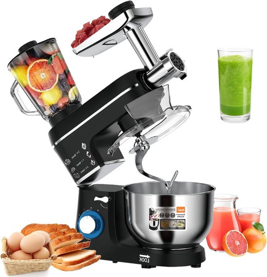 Keukenmachine - Mixer Blender - Bakken En Koken - 3-in-1 Functionaliteit - 7 Liter Kom - Zwart