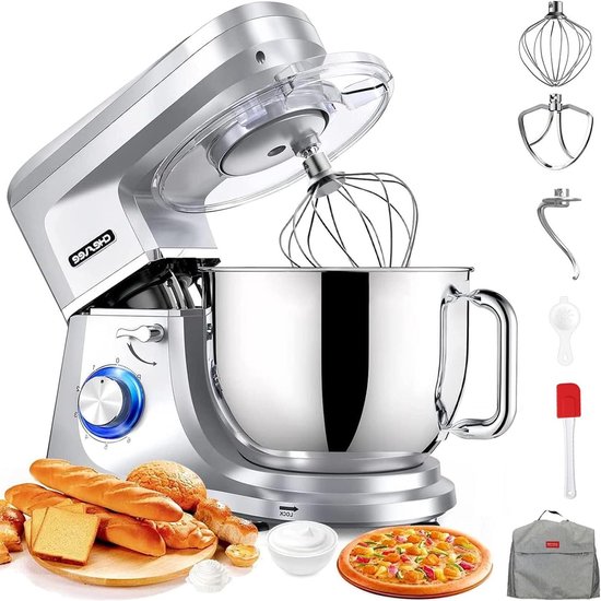 Keukenmachine - Mixer Deegkneedmachine - Bakken en Koken - 6 Snelheden Pulsfunctie - 72 Liter Kom - Zilver
