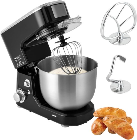 Keukenmachine - Mixer Deegmachine - Bakken En Koken - Krachtige 1000W Motor - 5 Liter Kom - Zwart Zilver