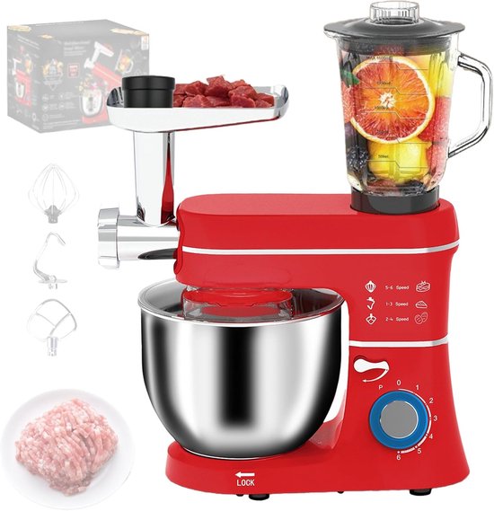Keukenmachine - Mixer Deegmaker - Bakken en Koken - 10L Kom Vleesmolen - 1400W 6 Snelheden - Rood van Merkloos