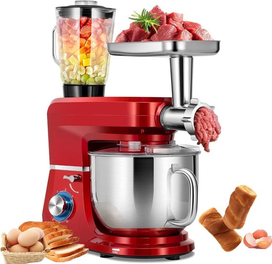 Keukenmachine - Mixer Deegmaker - Bakken Koken - Kantelbare Kop - 7 Liter - Rood