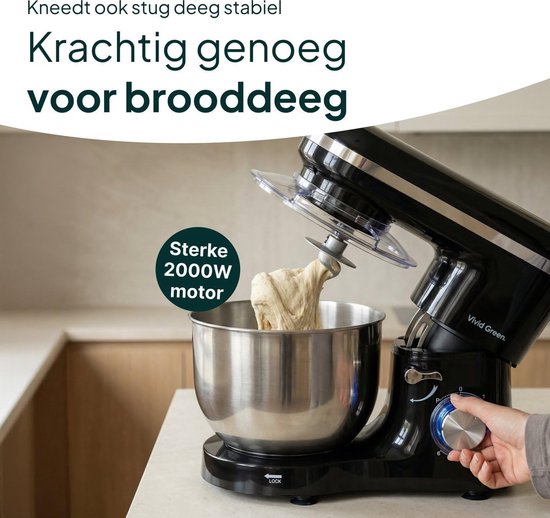 Keukenmachine - Mixer Food Processor - Bakken en Koken - Krachtige 2000W Motor - 6.2L Kom - Zwart