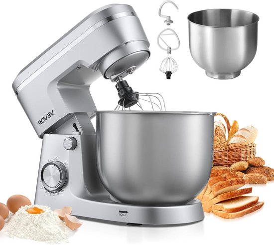 Keukenmachine - Mixer Foodprocessor - Bakken en Koken - 10 Snelheden - 5.7 Liter Kom - Zilver