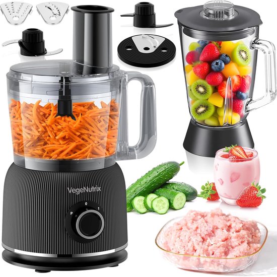 Keukenmachine Mixer - Keukenrobot Foodprocessor - Eten Bereiden - Krachtige 1500W Motor - 2.5L & 2L - Zwart