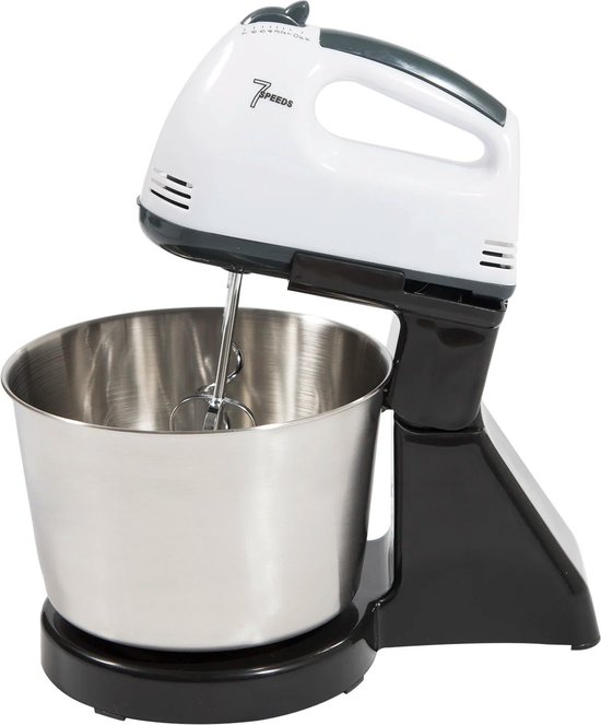 Keukenmachine - Mixer met RVS Deeghaken En Gardes - 7 Verschillende Snelheden - 100W - Krachtige Motor - 16cm x 16xm x 27.5cm