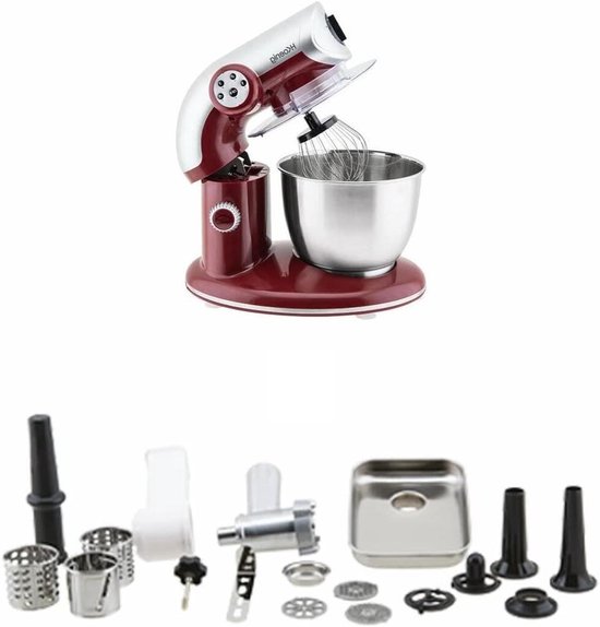 Keukenmachine - Mixer Robot - Bakken en Koken - Planetaire Beweging - 5L Kom - Rood