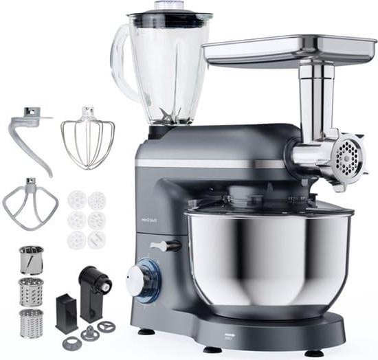Keukenmachine multifunctioneel - Keukenrobot foodprocessor - Bakken en koken - 15 accessoires - 6.2L kom - Grijs