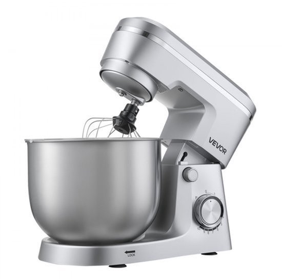 Keukenmachine Staande Mixer - 1500 W Vermogen - 4,2 + 5,7 L Inhoud - ABS Materiaal - Zilver Kleur - Voor Deeg En Slagroom