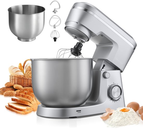 Keukenmachine Staande Mixer - Planetaire Deegmixer - 1500W Vermogen - RVS Kommen 4,2L + 5,7L - 10 Snelheden - Kantelbare Kop - Met Deeghaak, Garde en Klopper