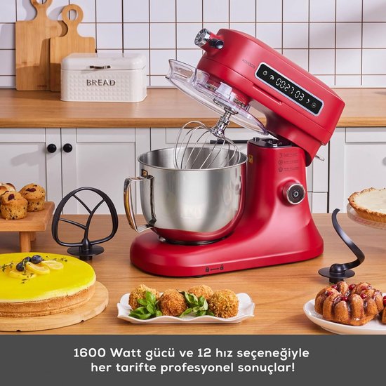 Keukenmachine - Standmixer - Bakken en Koken - Timer Functie - 5 Liter Kom - Rood