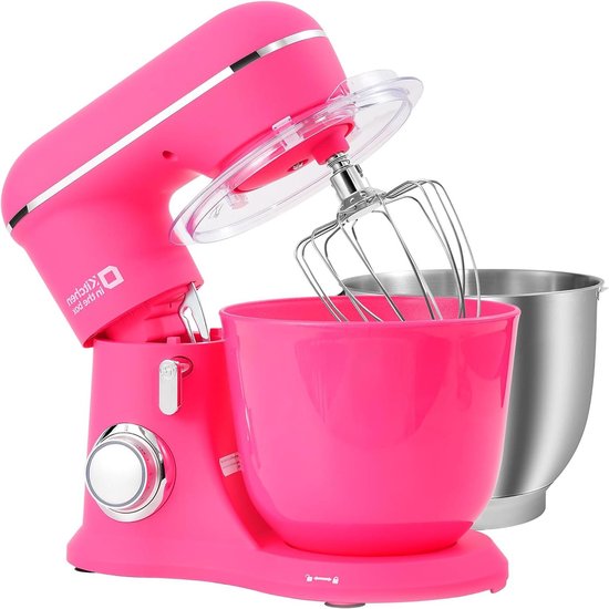 Keukenmachine - Standmixer Elektrisch - Bakken en Koken - Twee Mengkommen - 4.5L + 5L - Donkerroze