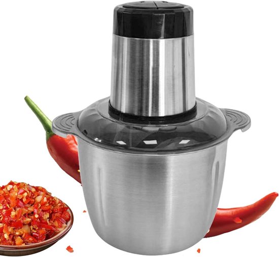 Keukenmachine - Voedselhakker Groentehakker - Maaltijden Voorbereiden - Dubbellaags 4-Mesjes - 2L Capaciteit - Zilver