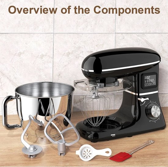 Keukenmachine Zwart - 6 Liter Inhoud - 220 Volt Vermogen - Compacte Standmixer - Automatische Deegmixer