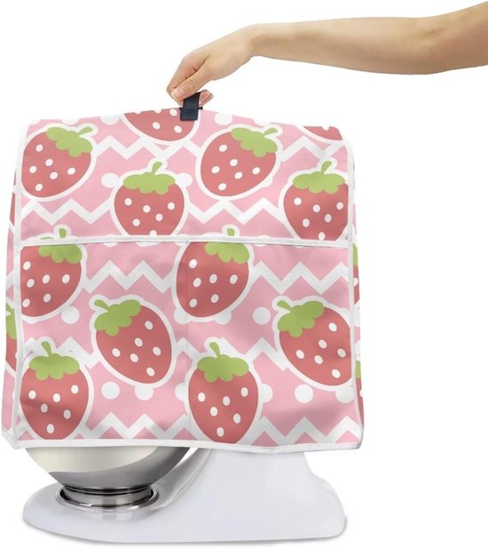 Keukenmachinehoes - Apparaathoes Mixer - Keuken Organisatie - Met Opbergvak - 37 x 27 x 38 cm - Roze Aardbeienprint