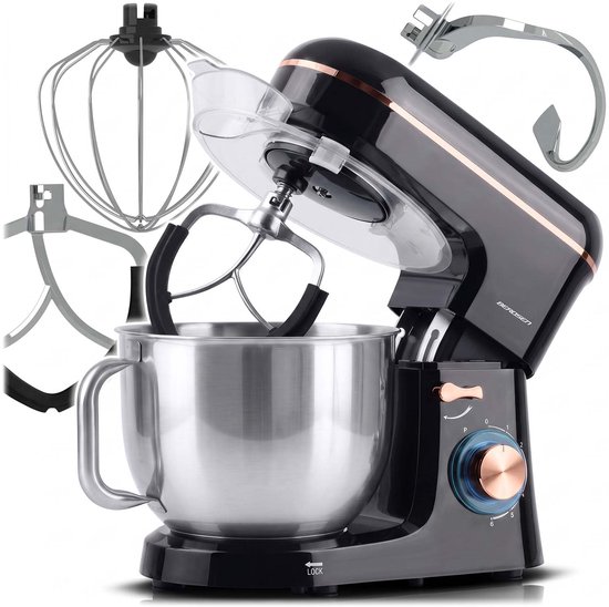 Keukenmixer - 1400 W - 6 liter RVS kom - 6 snelheden