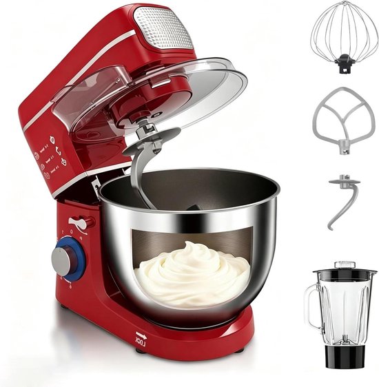 Keukenmixer - Bakmachine - Thuis bakken - 1400W motor - 10 liter kom - Rood