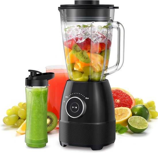 Keukenmixer Blender - Smoothie Maker - Gezonde Dranken Maken - Krachtige 1500W Motor - 1.5L Glascontainer - Zwart