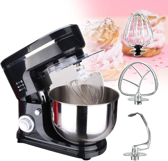 Keukenmixer - Deegmenger - Bakken en koken - 6L RVS kom - 1500W - Zwart