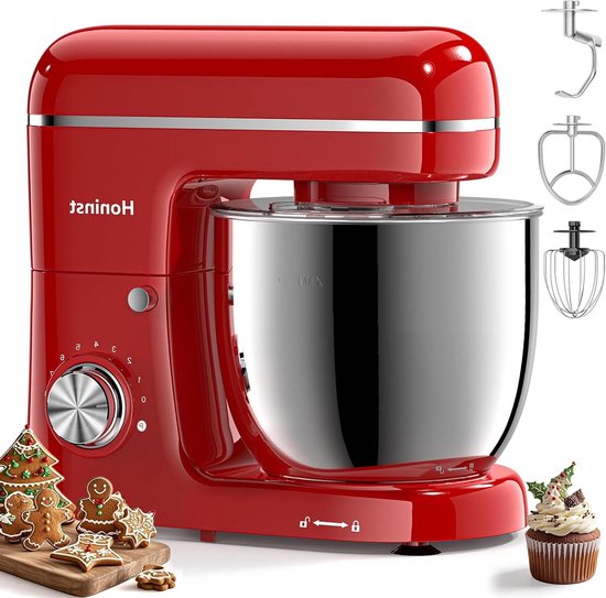 Keukenmixer - Elektrische mixer - Bakken en mixen - 10 snelheden - 6 liter kom - Rood van Merkloos