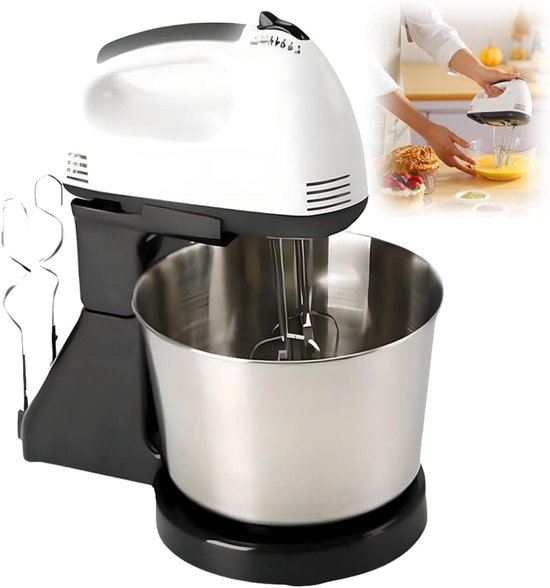 Keukenmixer - Handmixer Deegmixer - Bakken en Koken - 7 Snelheden 100W - 2L Kom - Zilverkleurig