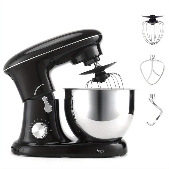 Keukenmixer – Mengmachine – Bakmixer – Deegkneder – Standmixer – 1400W Krachtige Motor – 4,5 Liter RVS Mengkom – Zwart van Merkloos