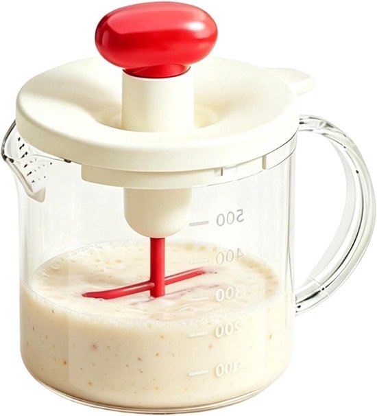 Keukenmixer Met Beker - Roterende Garde - Bakgerei Maken - Handmatige Drukbediening - 15x14x10 cm - Rood