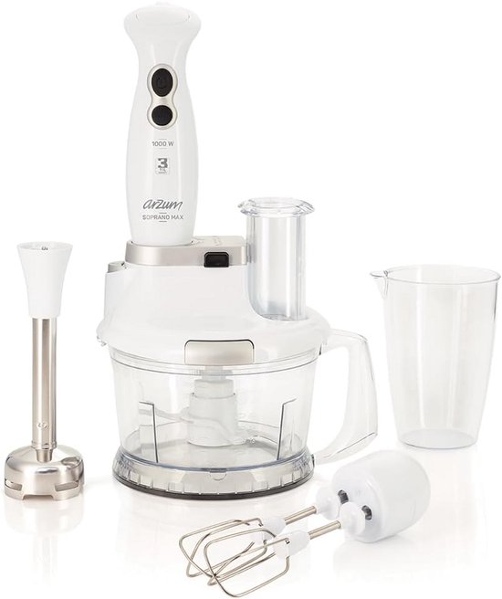 Keukenmixer Set - Staafmixer Multifunctioneel - Maaltijden Bereiden - Krachtige Turbofunctie - 1000 Watt - Wit