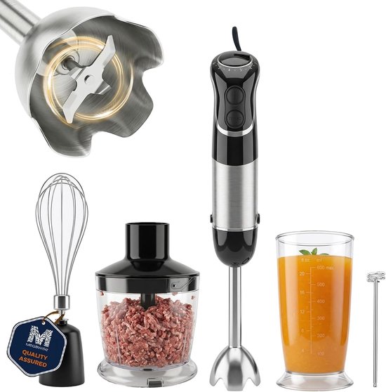 Keukenmixer - Staafmixer set - Maaltijden Bereiden - 1000W Krachtige Motor - 600 ml Beker - Zwart