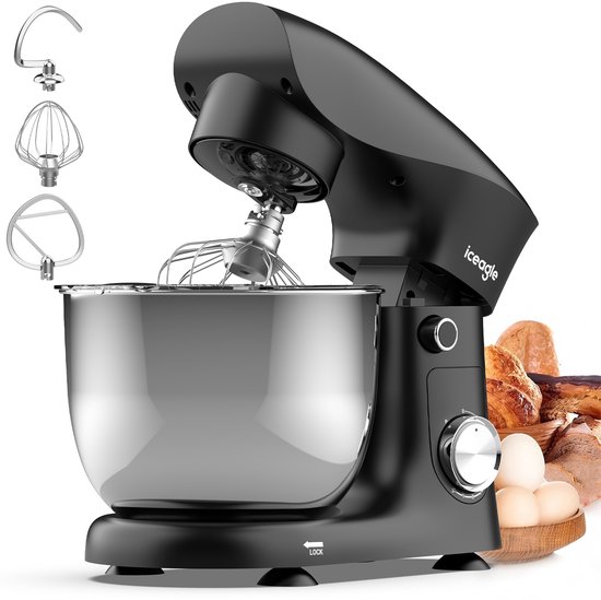 Keukenmixers - 5L Roestvrijstalen Kom - 10 Snelheden + Pulsfunctie - 360° Planetaire Mengbeweging - Keukenrobot - Zwart van AIMASON