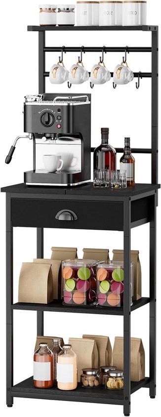 Keukenrek met 5 Planken en 8 Haken, Ideaal voor Koffie Organisatie en Bakken, Stalen Frame, 43 x 33 x 134.5 cm, Geschikt voor Keuken en Woonkamer van Merkloos