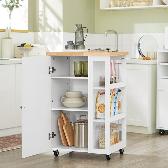 Keukenwagen Mat Zwart - Houten Frame - Compacte Rolkar Met Wielen - Opbergrek Voor Keuken En Woonkamer