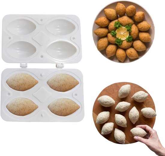 Kibbeh en Gehaktballen Mallen voor Handgemaakt Vleeswaren, Keukenaccessoire met 4 Compartimenten voor Perfecte Vormen