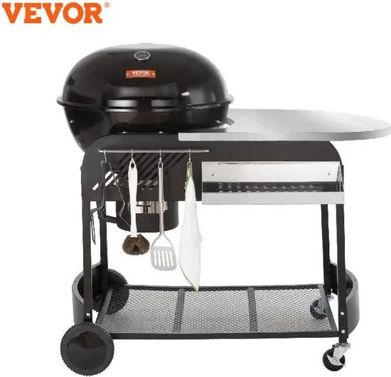 Kibus Houtskoolbarbecue - Grill - Ketel - Met wielen - Onderstel - Bijzettafel - Houtskool - BBQ - Barbecue - Temperatuurmeter - 13 hamburgers van Kibus