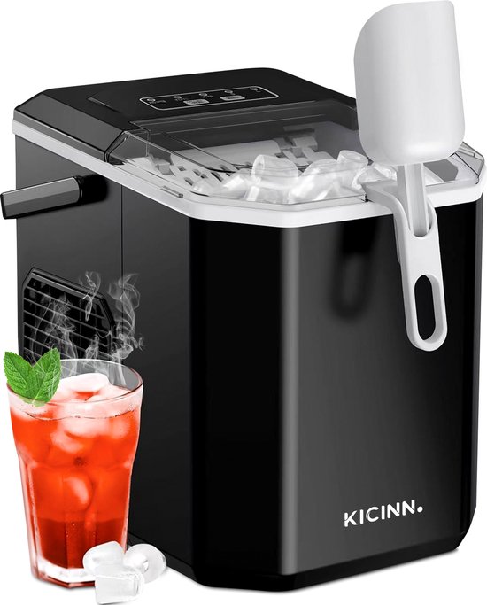 Kicinn IJsblokjesmachine - IJsblokjes Machine - IJsblokjesmaker - IJsschep - 12kg/24uur - Zelfreinigingsfunctie - Zwart van Kicinn