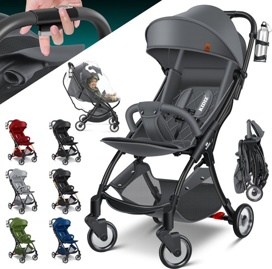 KIDIZ® Kinderwagen Premium - inklapbare buggy met ligstand - 360° wielen en 5-puntsgordel - khaki van Kidiz