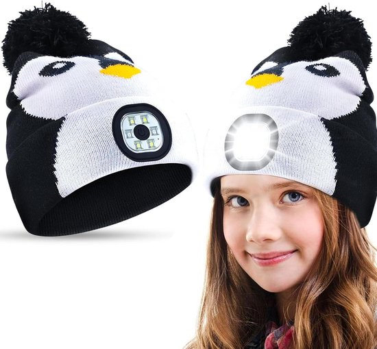 Kinderenwintermuts met LED-verlichting - USB-oplaadbaar - Winterwarmer cadeau-idee - Kerstmis - Jongens en meisjes - Gebreide muts