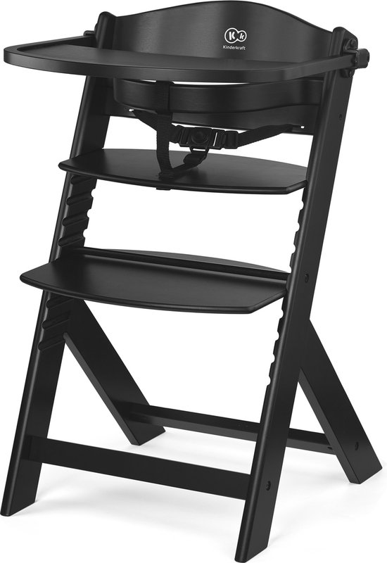 Kinderkraft ENOCK - Houten Kinderstoel 3-in-1 - Hoge babystoel - Hoogte verstelbaar in 5 niveaus - 3-punts gordels, - Tot 10 jaar - Zwart van Kinderkraft