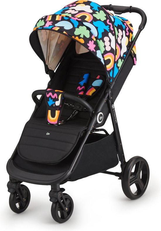 Kinderkraft GRANDE PLUS - Kinderwagen - Lichtgewicht met staal frame - Klik&Vouw systeem - Vering op 4 wielen - Grote EVA wielen, niet opblaasbaar - Verstelbare rugleuning en voetsteun - kap met raam - Vanaf de geboorte tot 22 kg - Happy Shapes van Kinderkraft