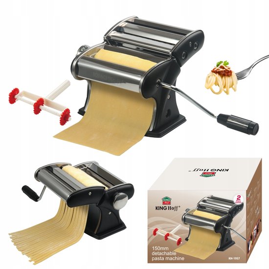 KINGHoff KH-1957 Handmatige Pastamachine - 150mm Breed - Voor Vers Tagliatelle, Spaghetti & Lasagne - Pasta Maker van Kinghoff