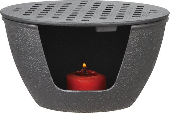 KINGHOFF - Theepot Warmer - Gietijzeren Theelicht Warmer voor Theepot en Koffiekan - Warmhoudplaatje - Ketel Accessoire - 15 x 15 x 8.5 cm - Gietijzer